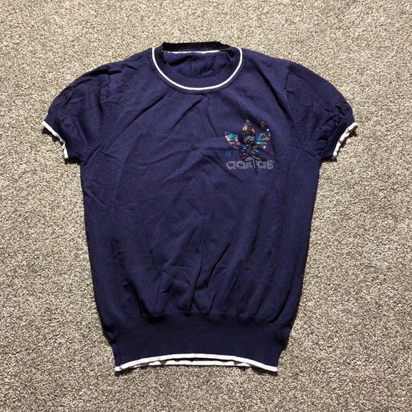 VINTAGE ADIDAS RHINESTONE BEDAZZLED WOMENS SHORT SLEEVE T-SHIRT - Picture 2 of 8